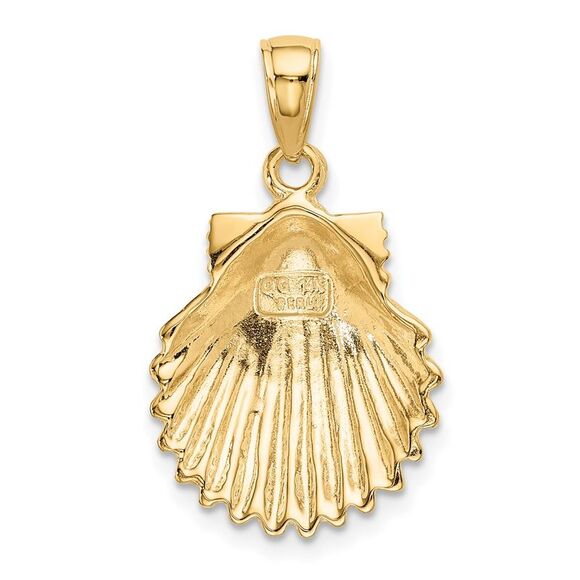 14k Yellow Gold Polished Scallop Shell Pendant, 25mm - Picture 3 of 5